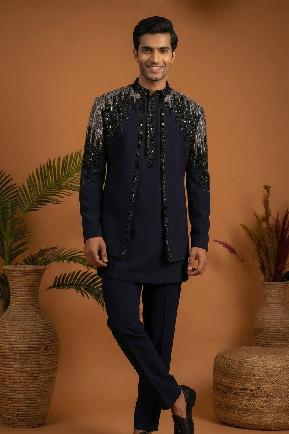 Navy Blue Imported Indo Westren with Cutdana and Moti Work