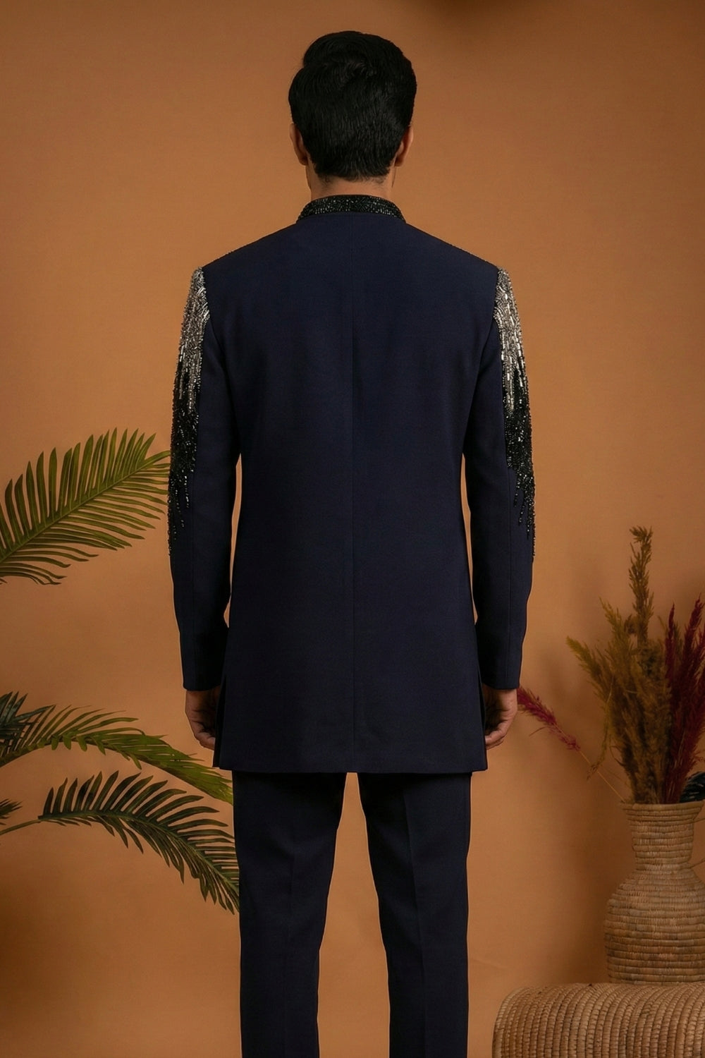 Navy Blue Imported Indo Westren with Cutdana and Moti Work