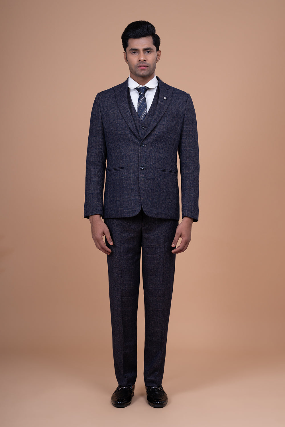 Glen Check Three-Piece Suit with Contrast Waistcoat
