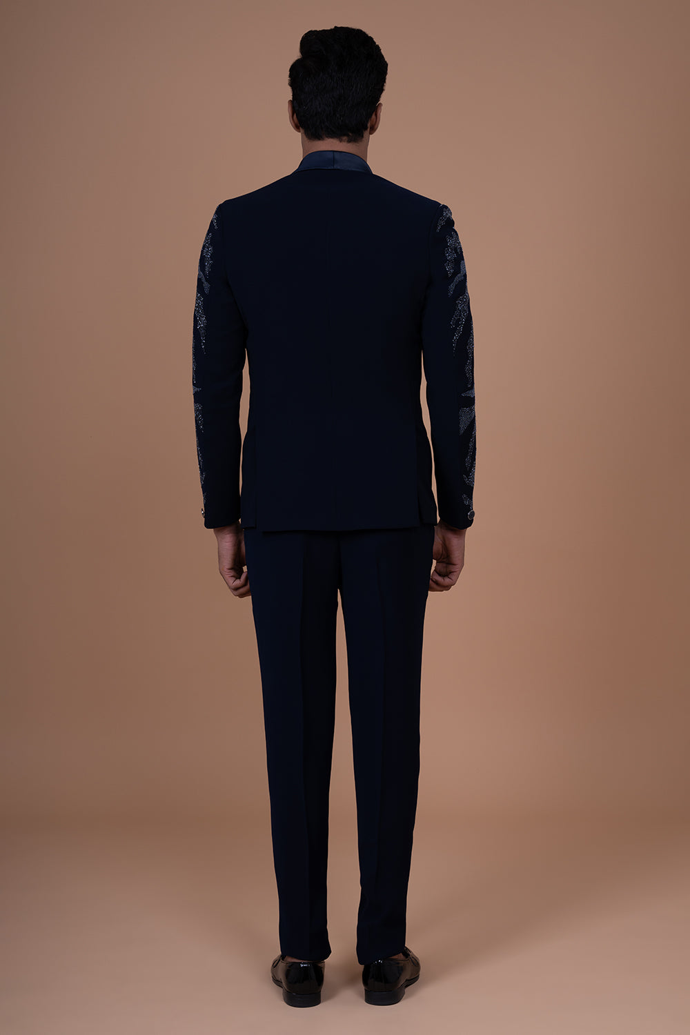 Navy Blue Shimmer Tuxedo with Silver Abstract Shimme Patterning