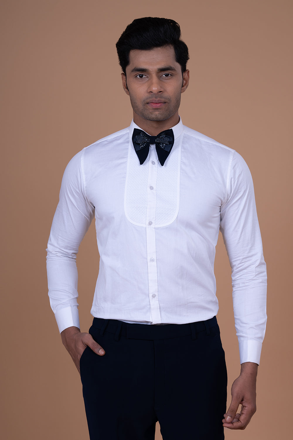 Navy Blue Shimmer Tuxedo with Silver Abstract Shimme Patterning