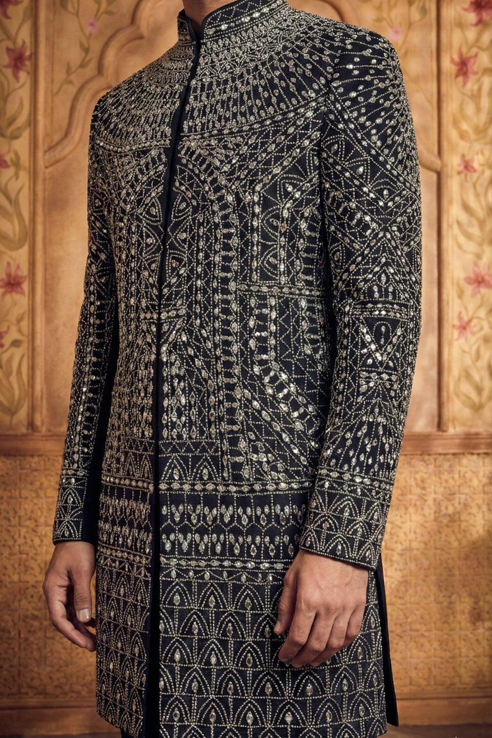 Black Silk Open Indo Westren with Mirror and Thread Work