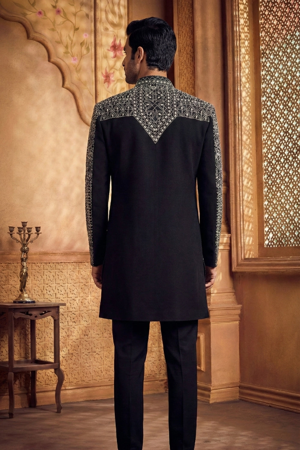 Black Silk Open Indo Westren with Mirror and Thread Work