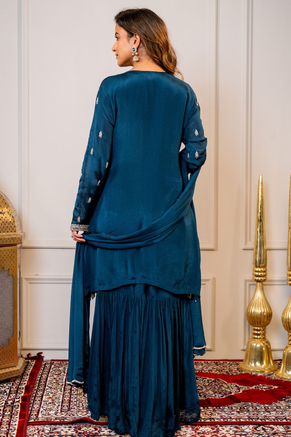 Navy Blue Silk Suit Set with Cutdana and Sequins Work