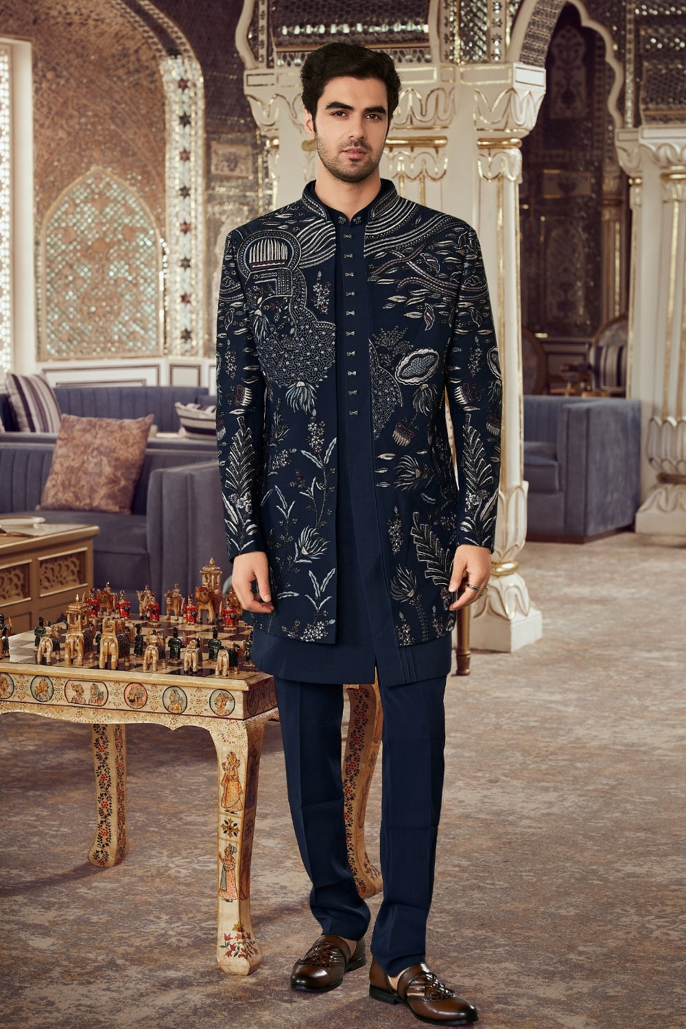 Navy Blue Imported Indo Western with Sequins and Emrboidery