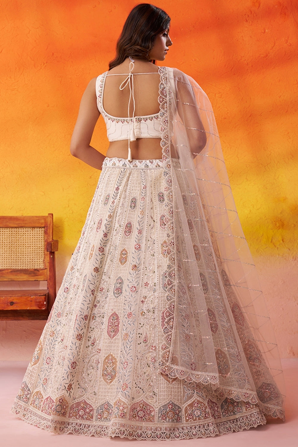 Net Lehenga Set with Embroidery and Sequins Work