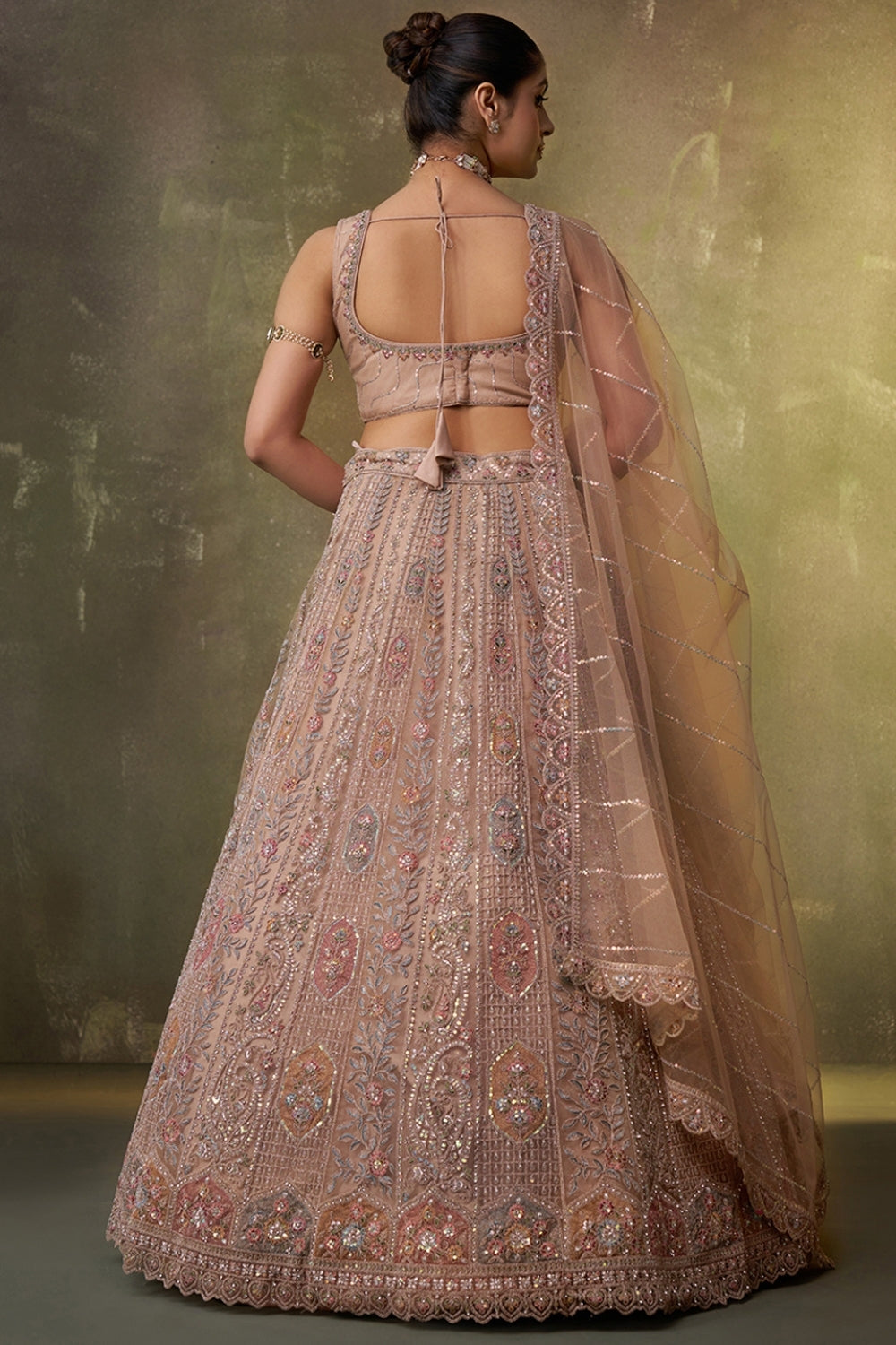 Net Lehenga Set with Embroidery and Sequins Work