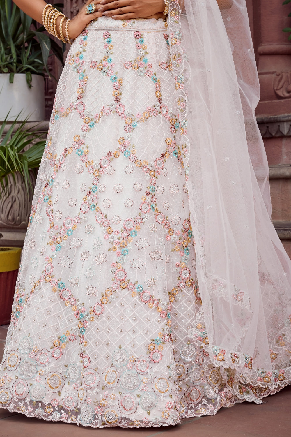 Net Lehenga Set with Resham Embroidery and Sequins Work