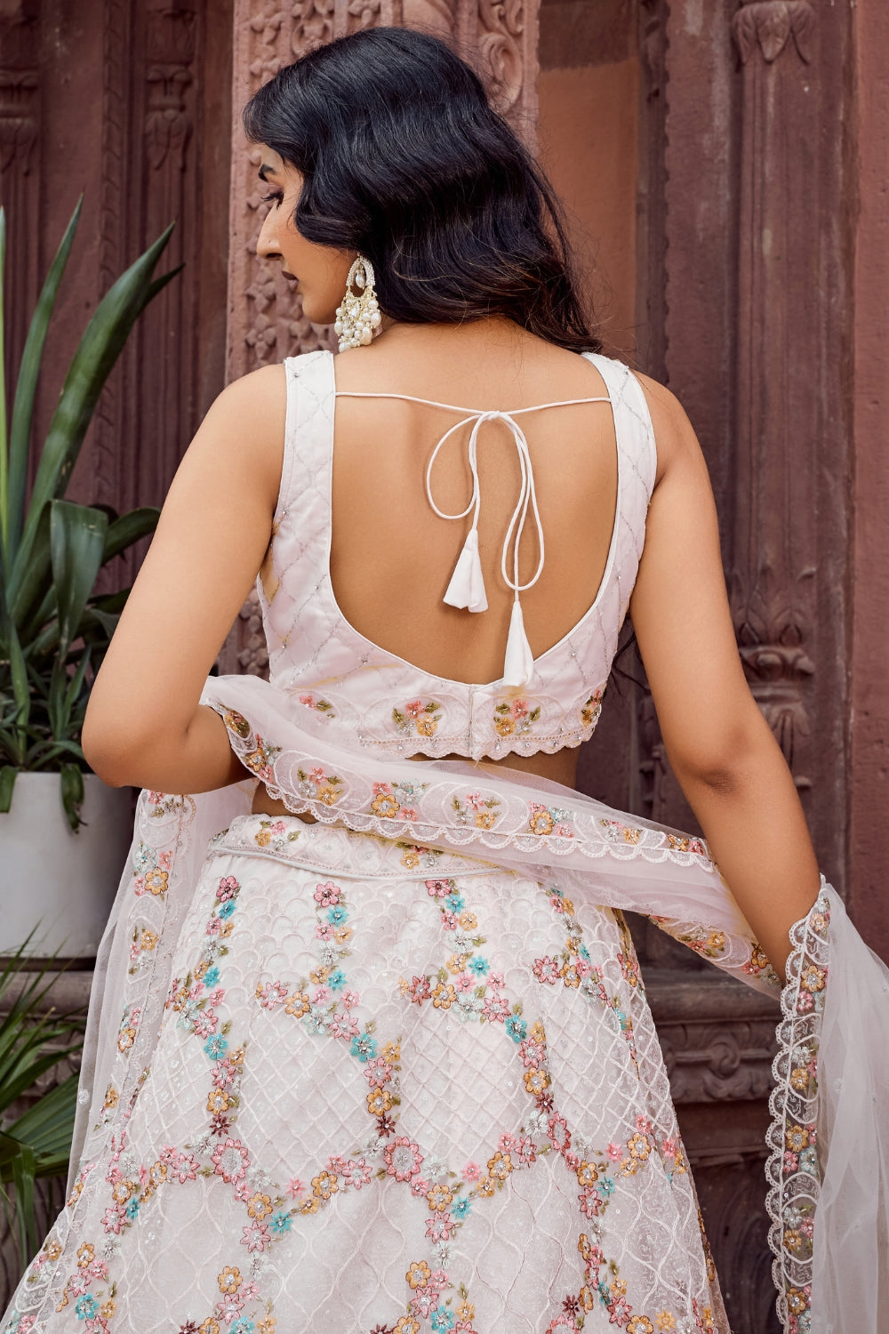 Net Lehenga Set with Resham Embroidery and Sequins Work