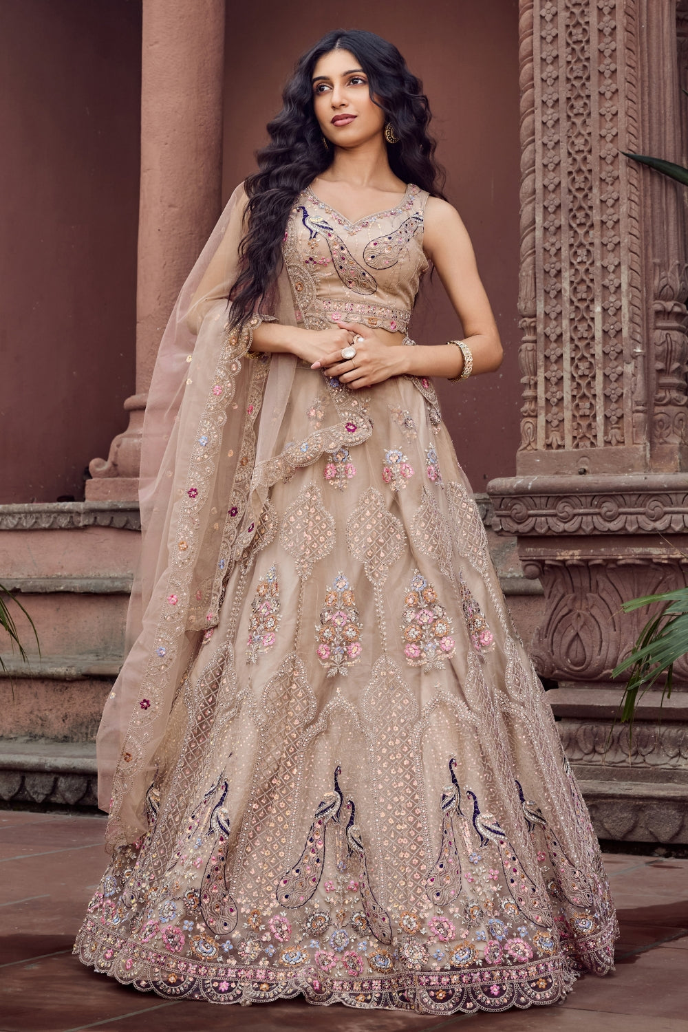 Net Lehenga Set with Resham Embroidery and Stone Work