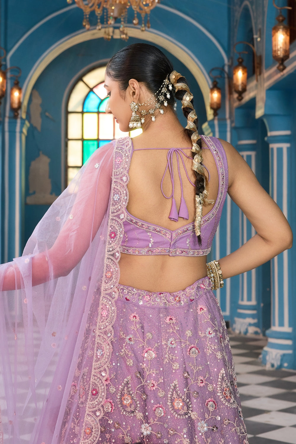 Net Lehenga Set with Resham Embroidery and Stone Work