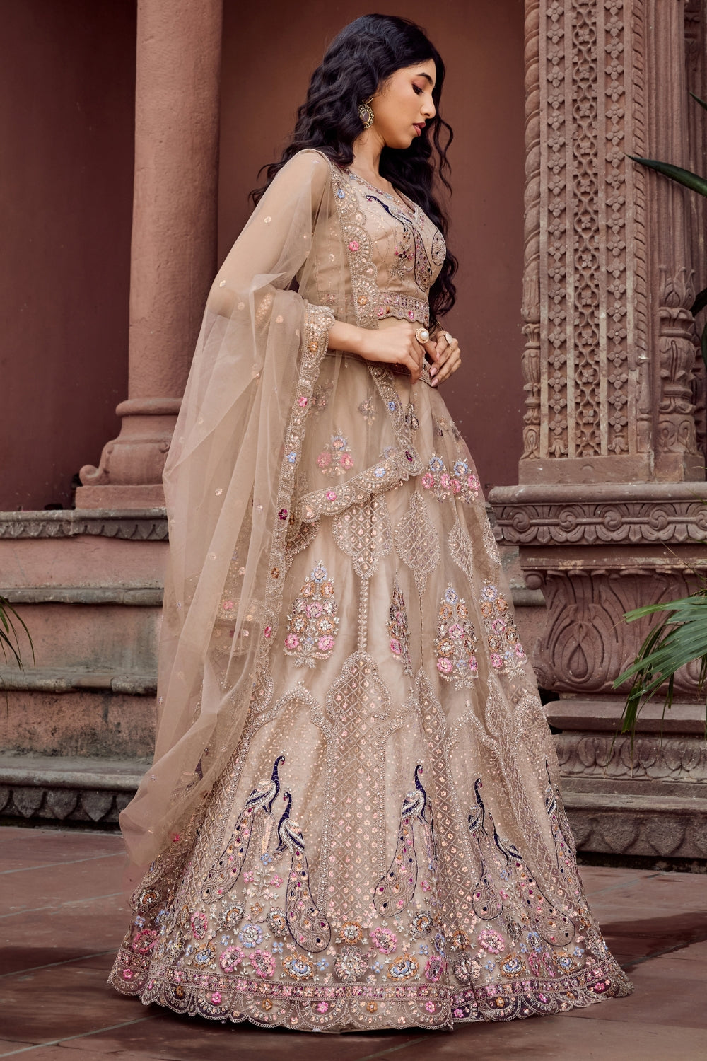 Net Lehenga Set with Resham Embroidery and Stone Work