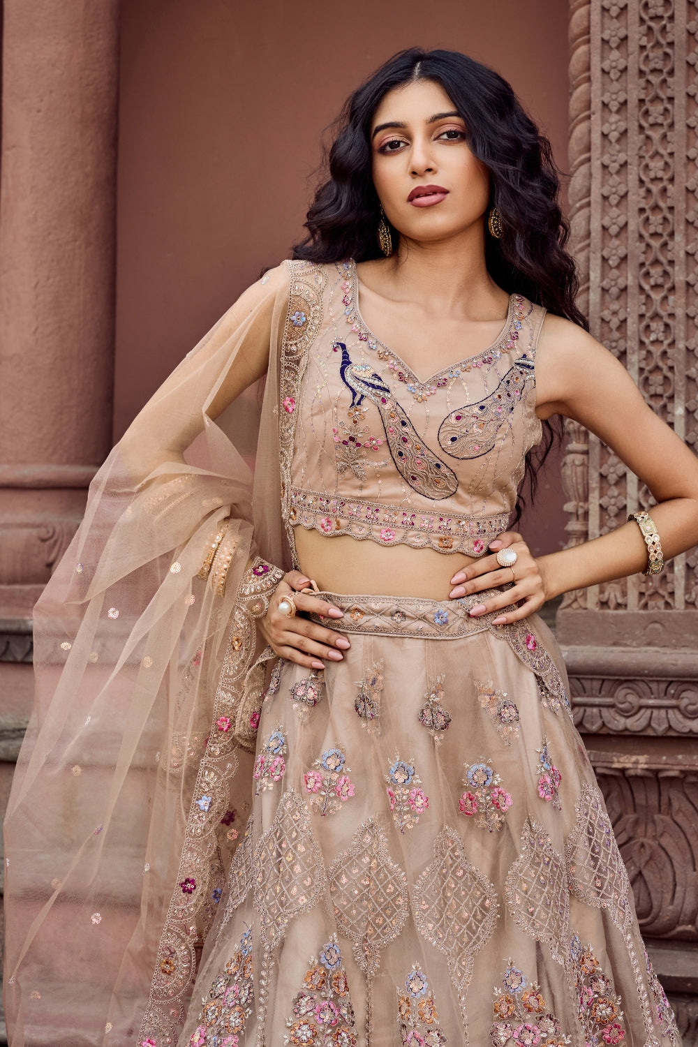 Net Lehenga Set with Resham Embroidery and Stone Work