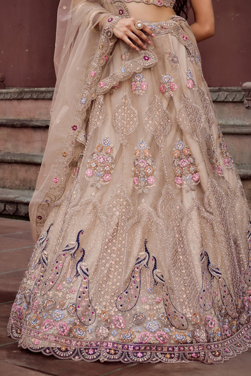 Net Lehenga Set with Resham Embroidery and Stone Work