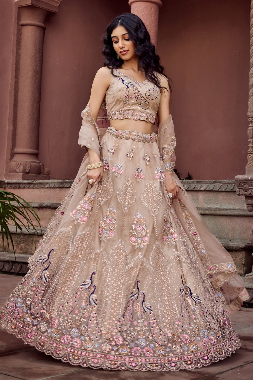 Net Lehenga Set with Resham Embroidery and Stone Work