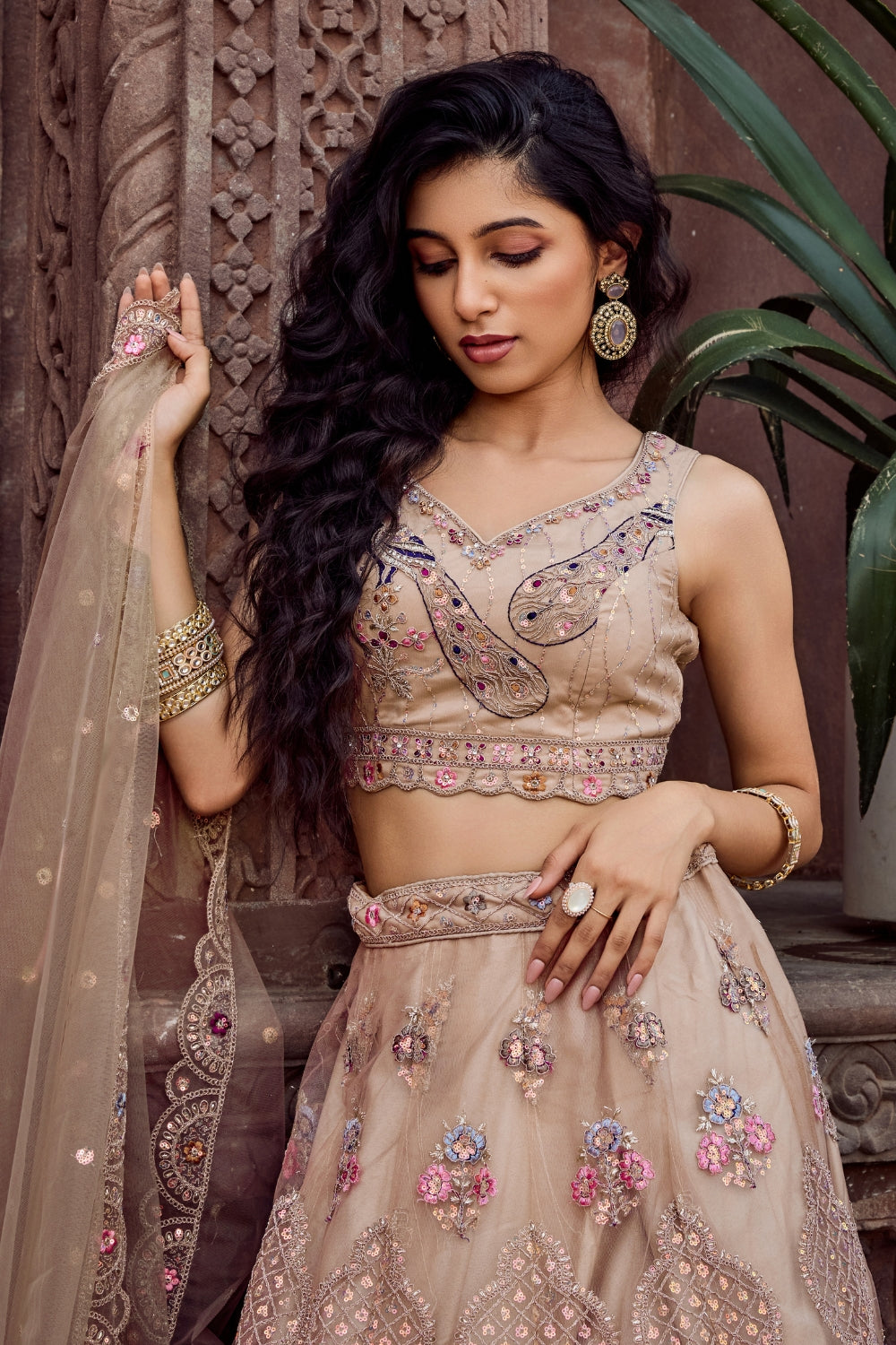 Net Lehenga Set with Resham Embroidery and Stone Work