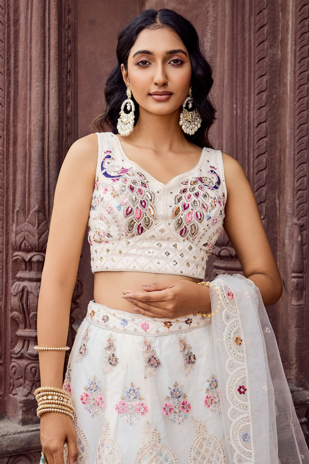 Net Lehenga Set with Resham Embroidery and Stone Work