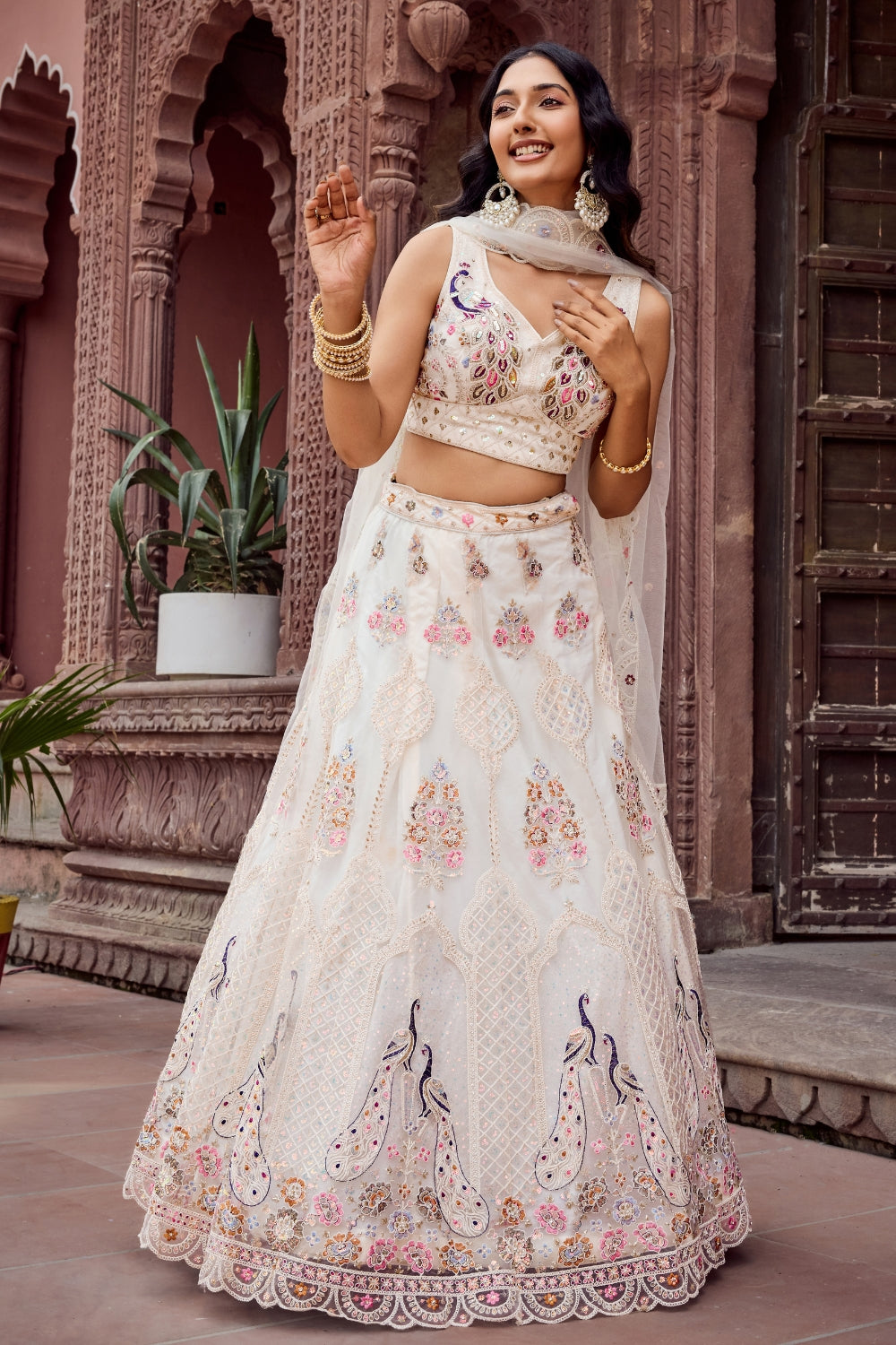 Net Lehenga Set with Resham Embroidery and Stone Work