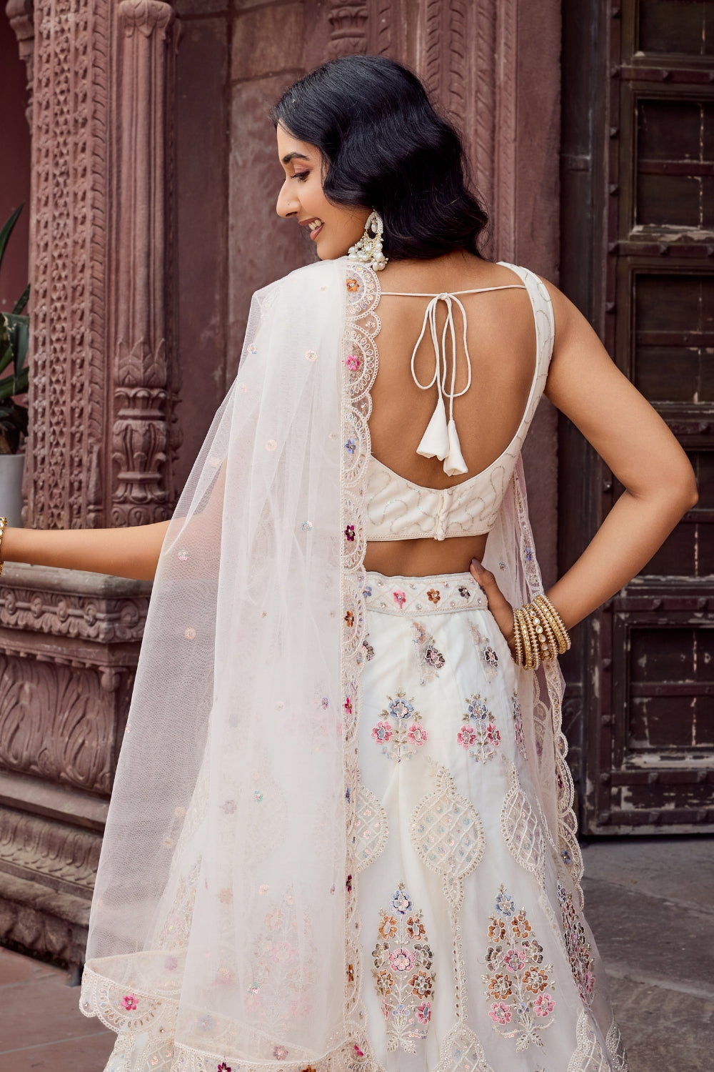 Net Lehenga Set with Resham Embroidery and Stone Work