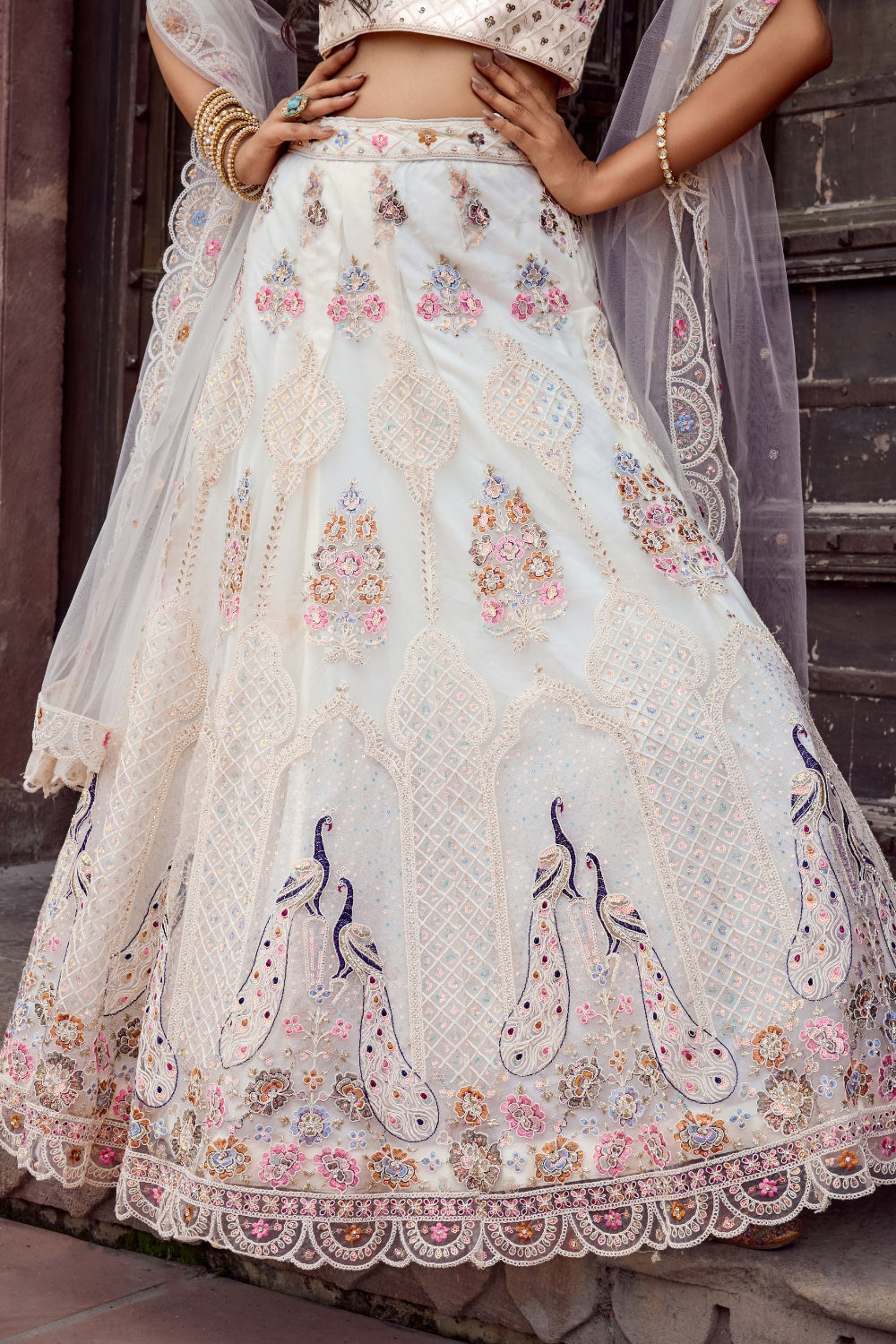 Net Lehenga Set with Resham Embroidery and Stone Work