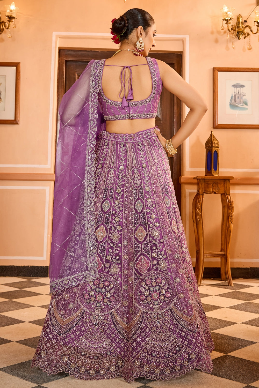 Net Lehenga Set with Resham Embroidery and Stone Work