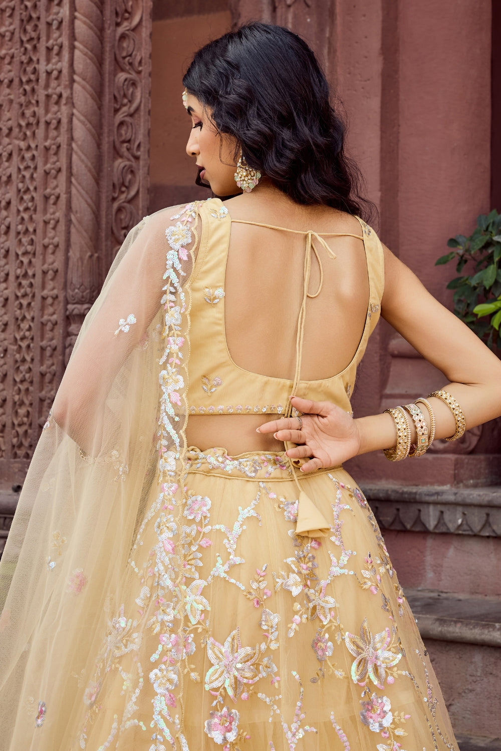 Net Lehenga Set with Stone and Sequins Work