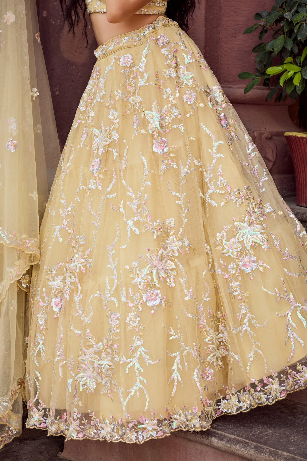 Net Lehenga Set with Stone and Sequins Work