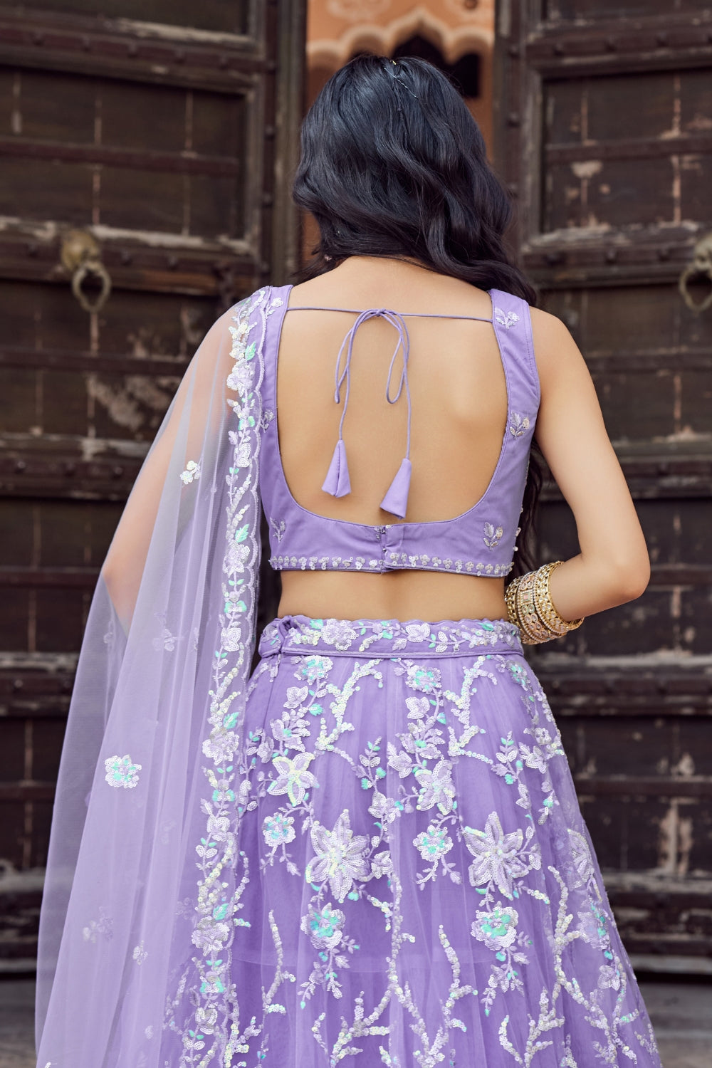 Net Lehenga Set with Stone and Sequins Work