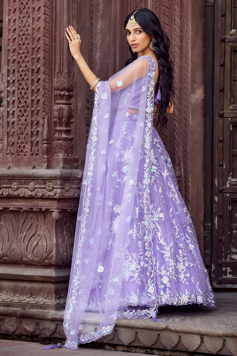 Net Lehenga Set with Stone and Sequins Work