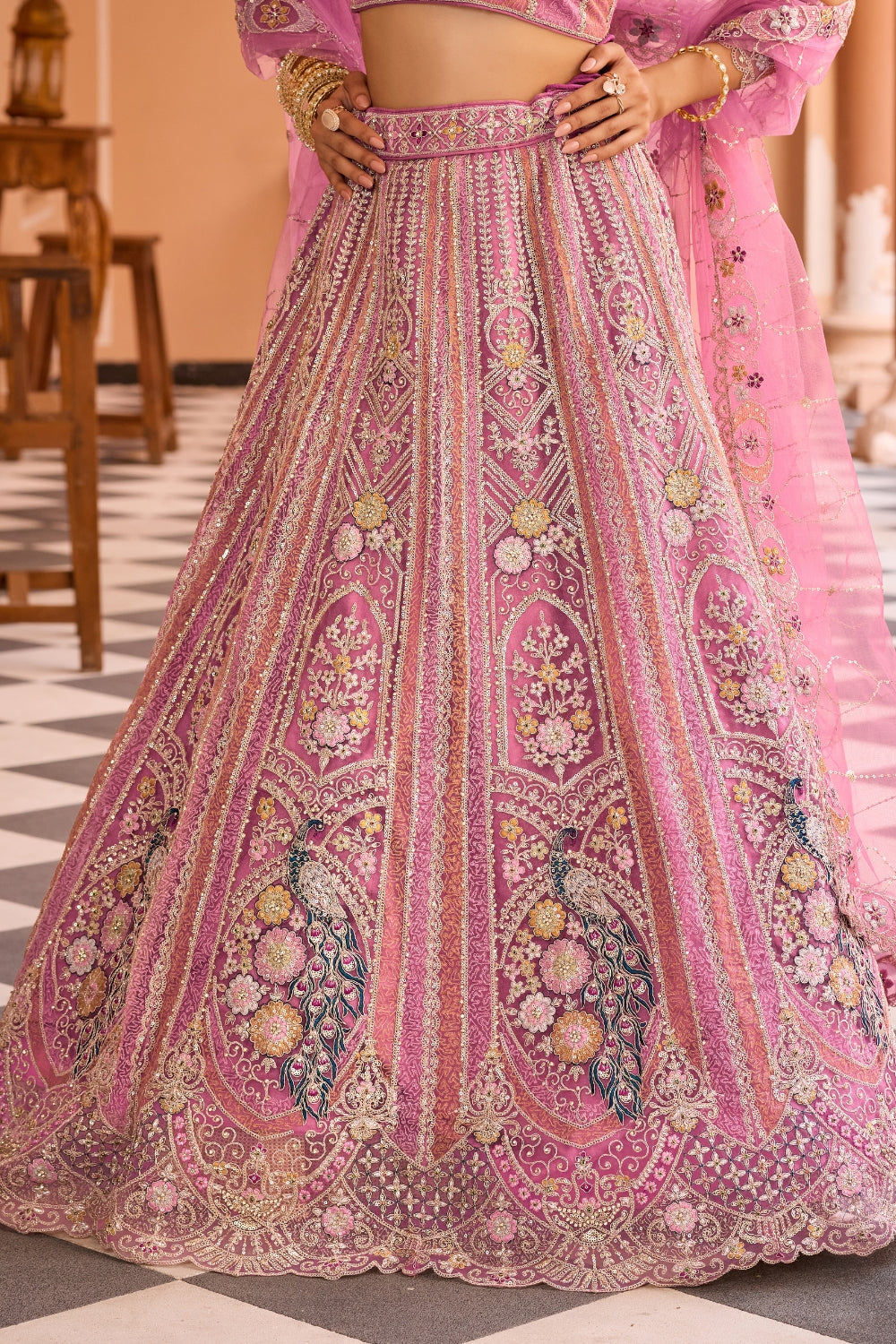 Net Lehenga Set with Sequins and Stone Work