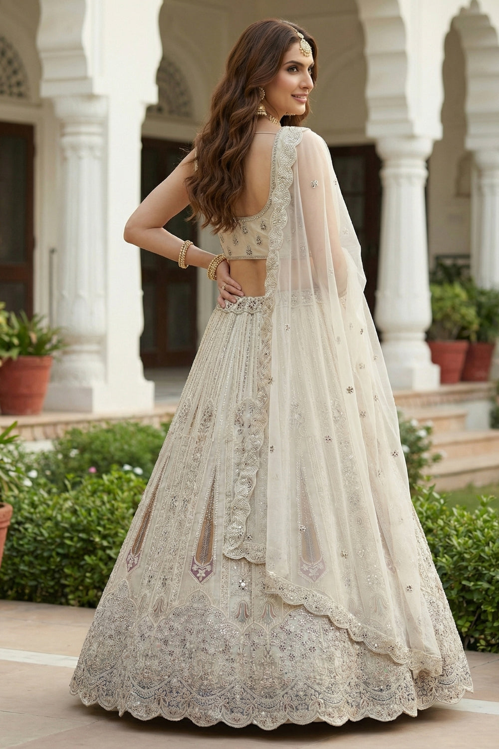 Net Lehenga Set with Stone and Moti Work