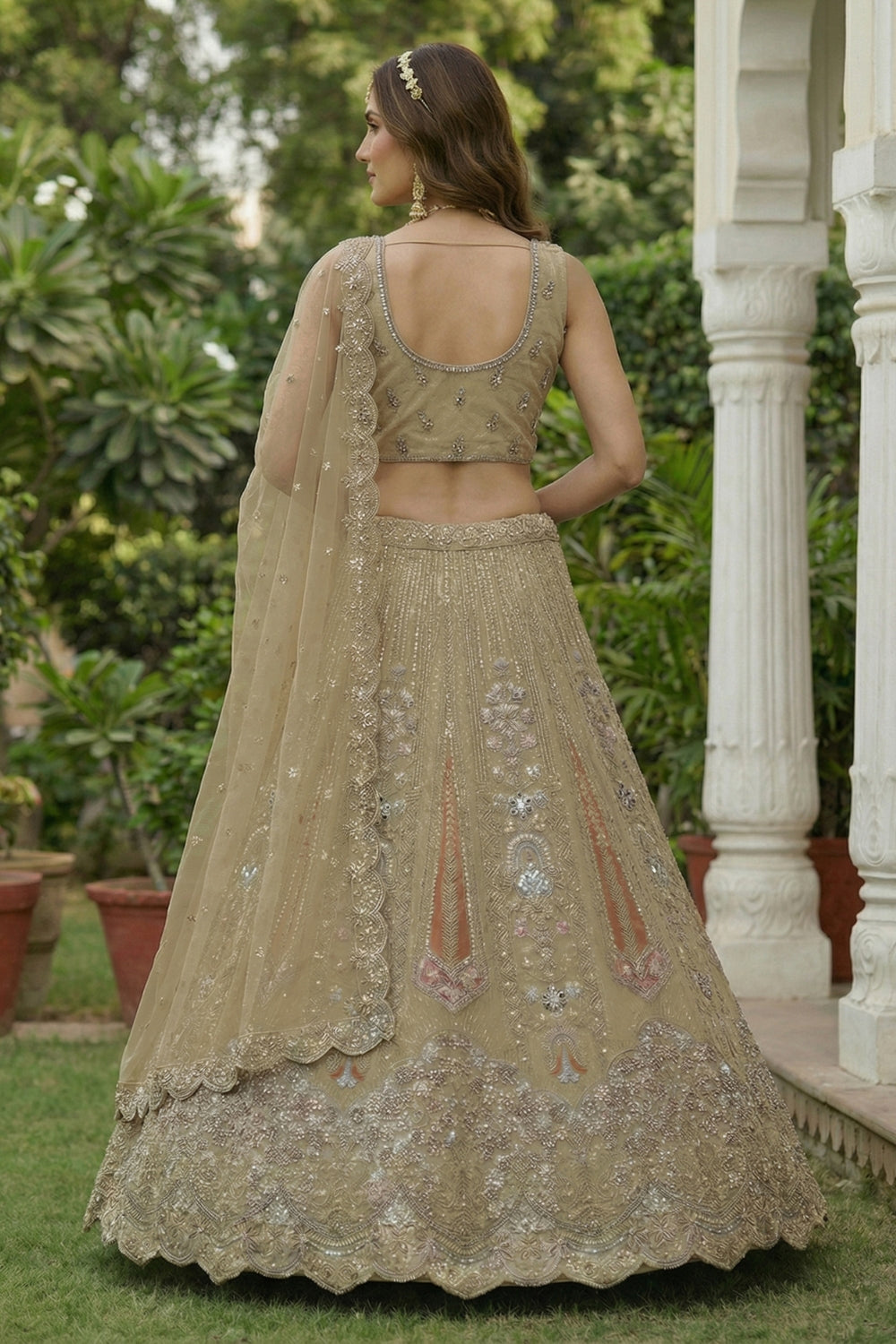Net Lehenga Set with Stone and Moti Work