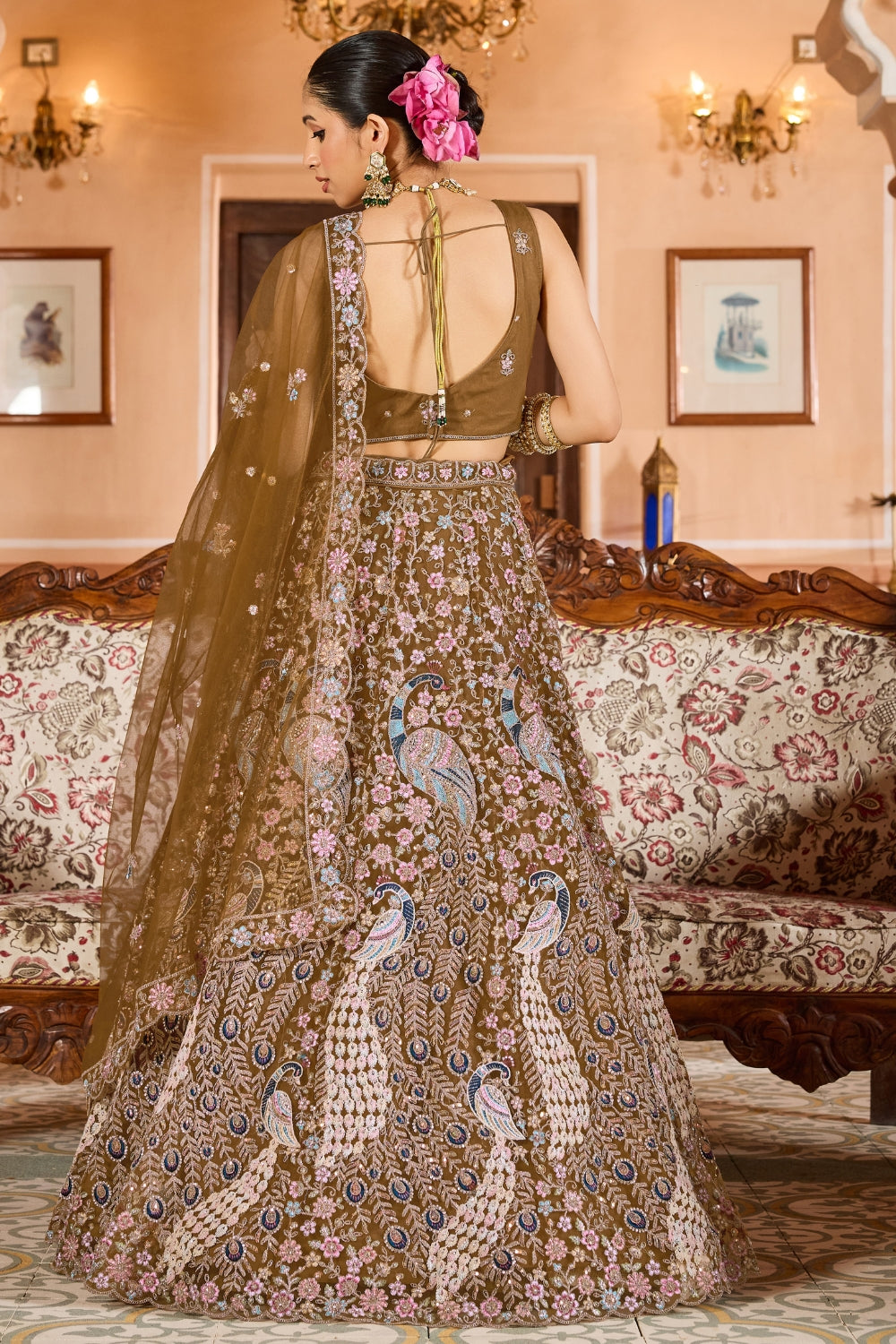 Net Lehenga Set with Stone and Sequins Work