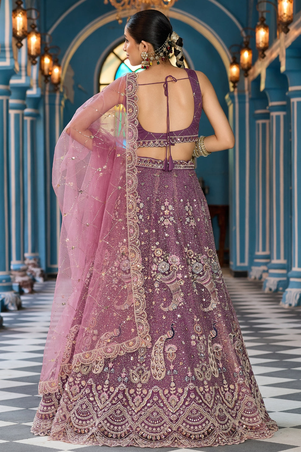 Net Lehenga Set with Stone and Sequins Work