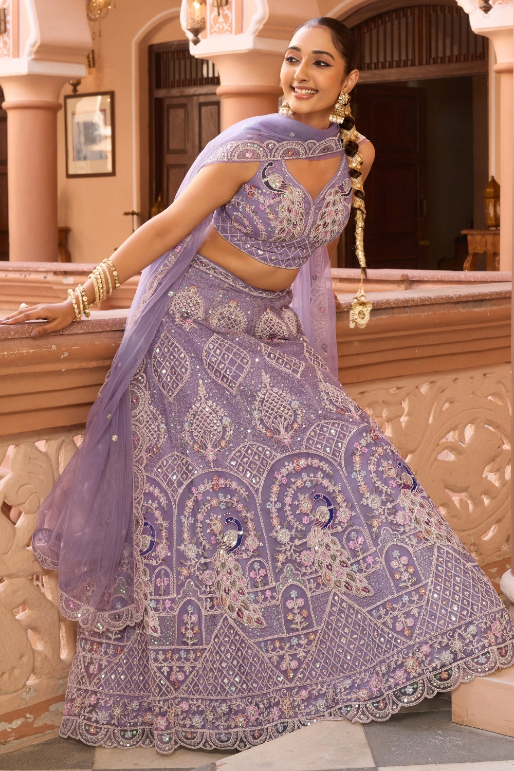 Net Lehenga Set with Stone and Sequins Work