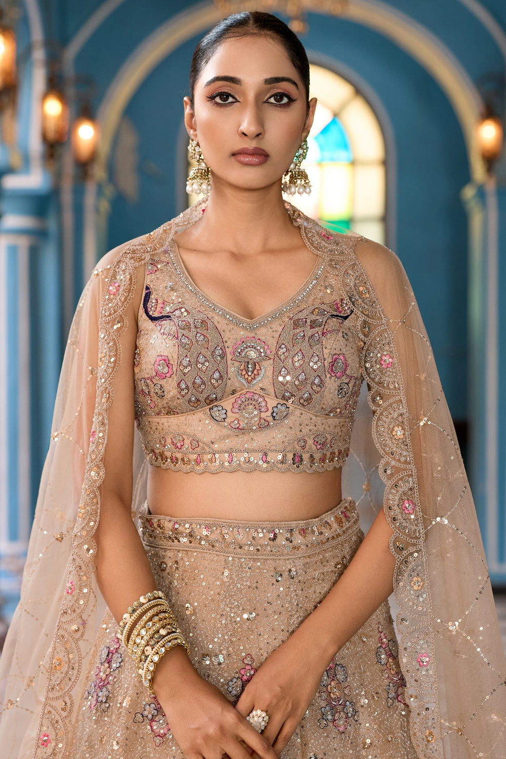 Net Lehenga Set with Stone and Sequins Work