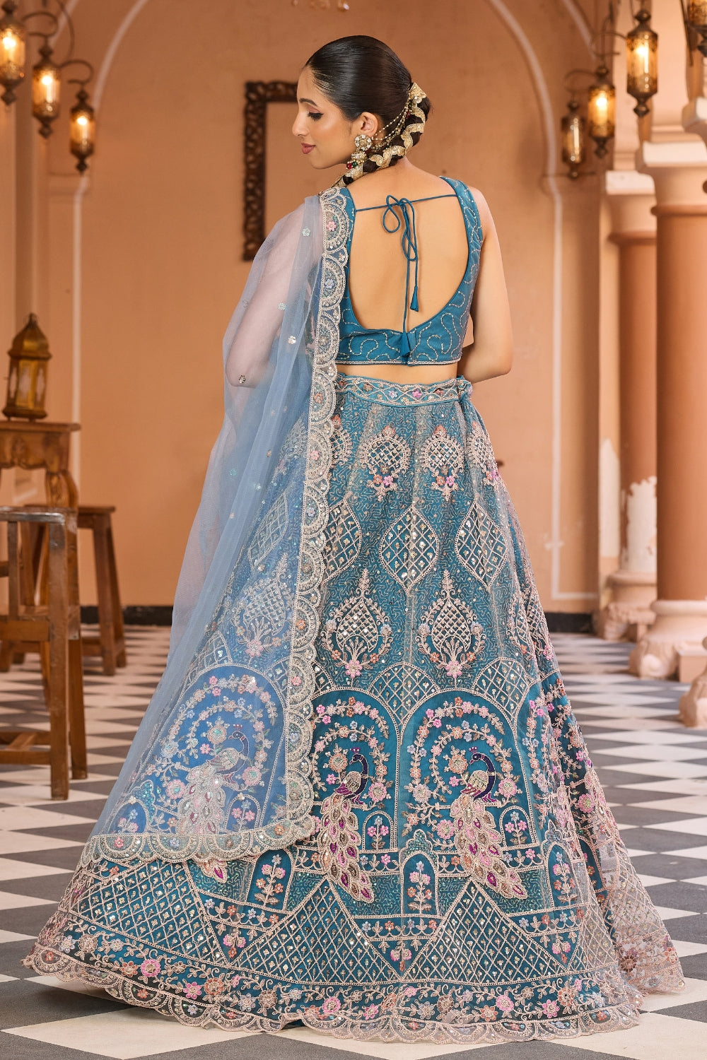 Net Lehenga Set with Stone and Sequins Work