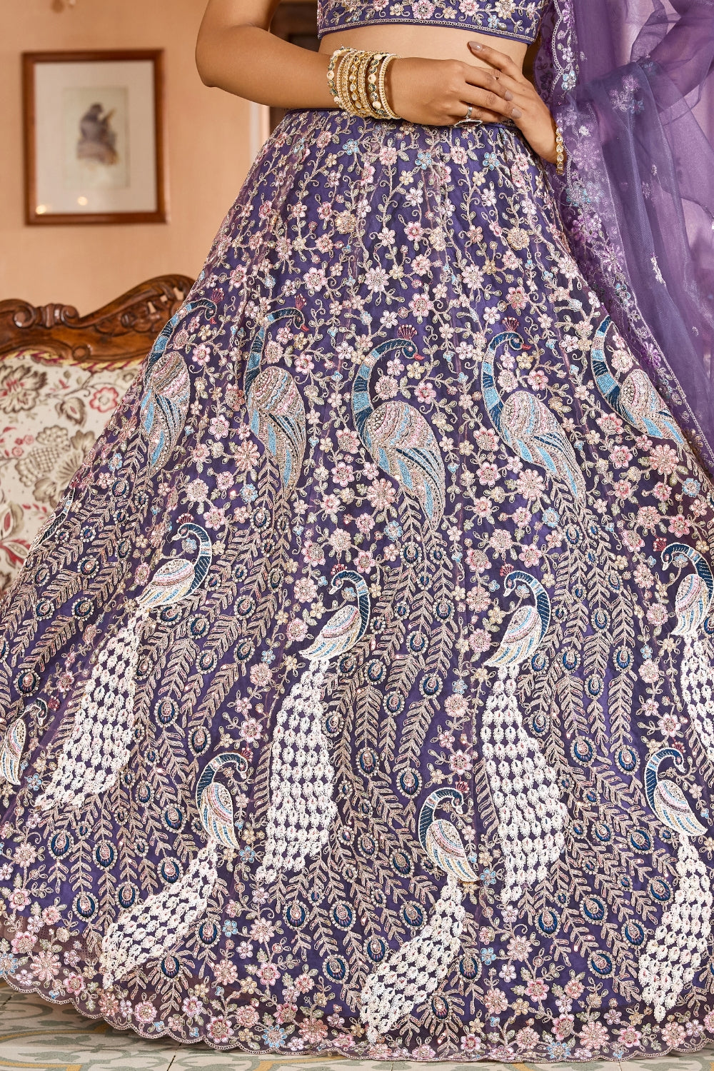 Net Lehenga Set with Stone and Sequins Work