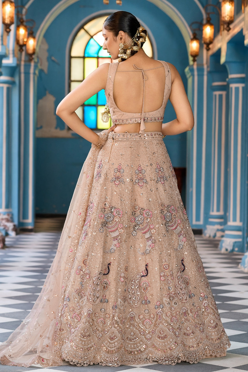 Net Lehenga Set with Stone and Sequins Work