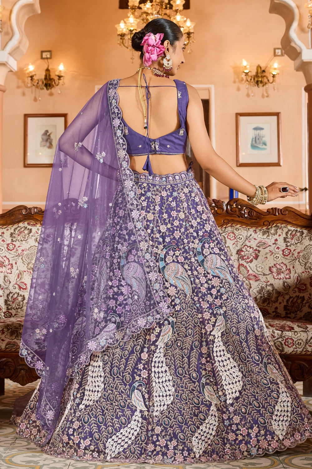 Net Lehenga Set with Stone and Sequins Work