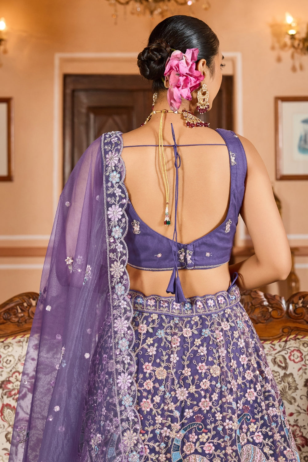 Net Lehenga Set with Stone and Sequins Work