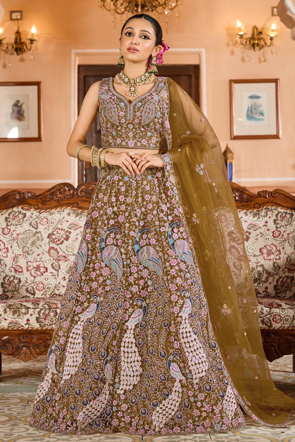 Net Lehenga Set with Stone and Sequins Work