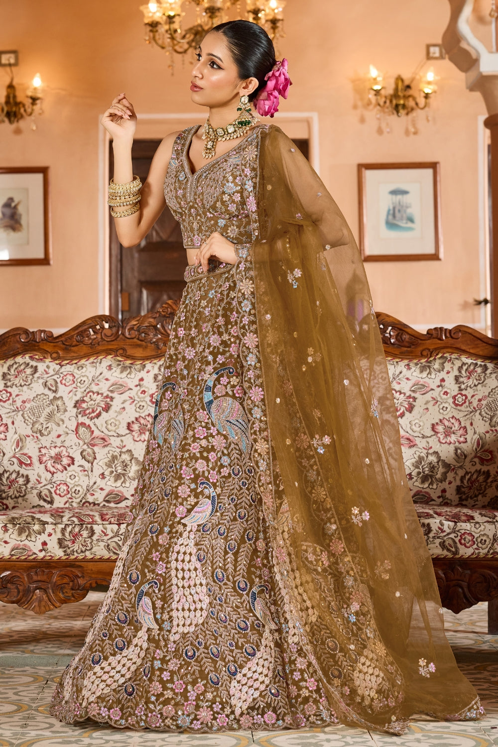Net Lehenga Set with Stone and Sequins Work