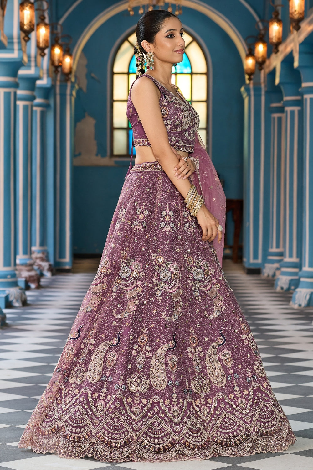 Net Lehenga Set with Stone and Sequins Work