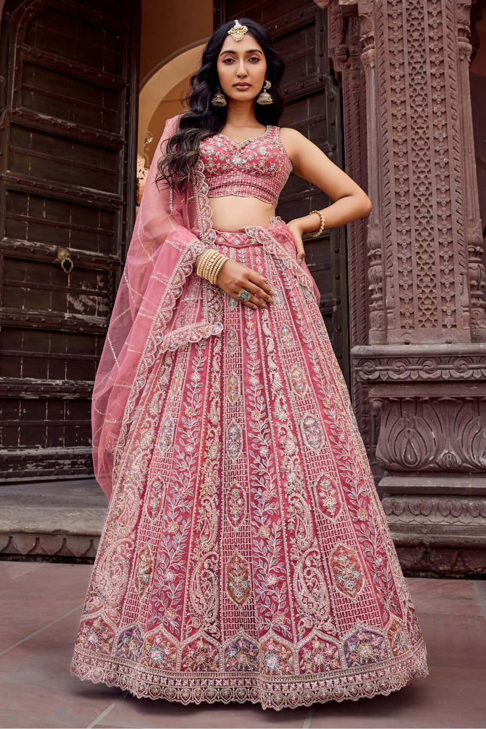 Net Lehenga with Stone and Sequins Work
