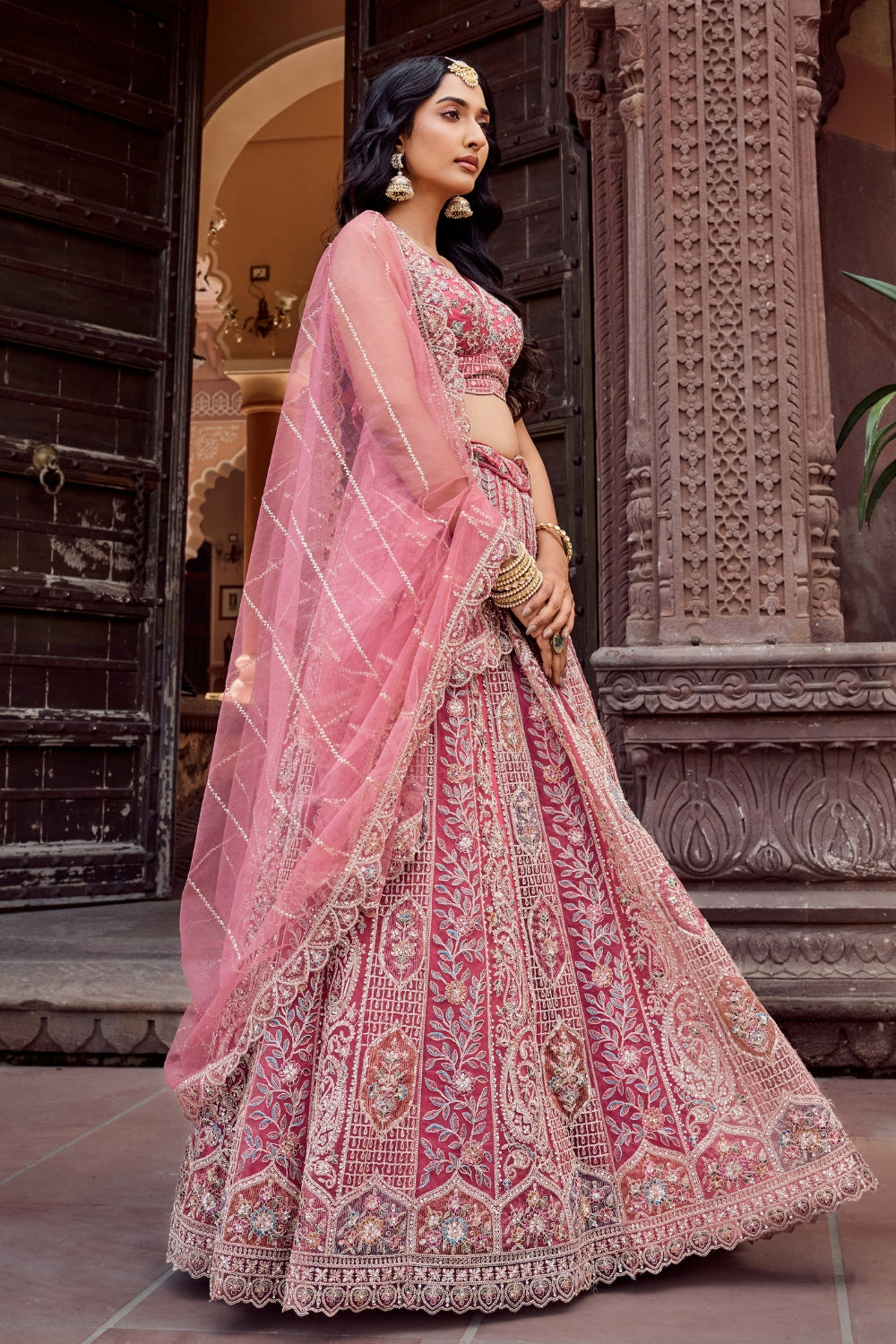 Net Lehenga with Stone and Sequins Work