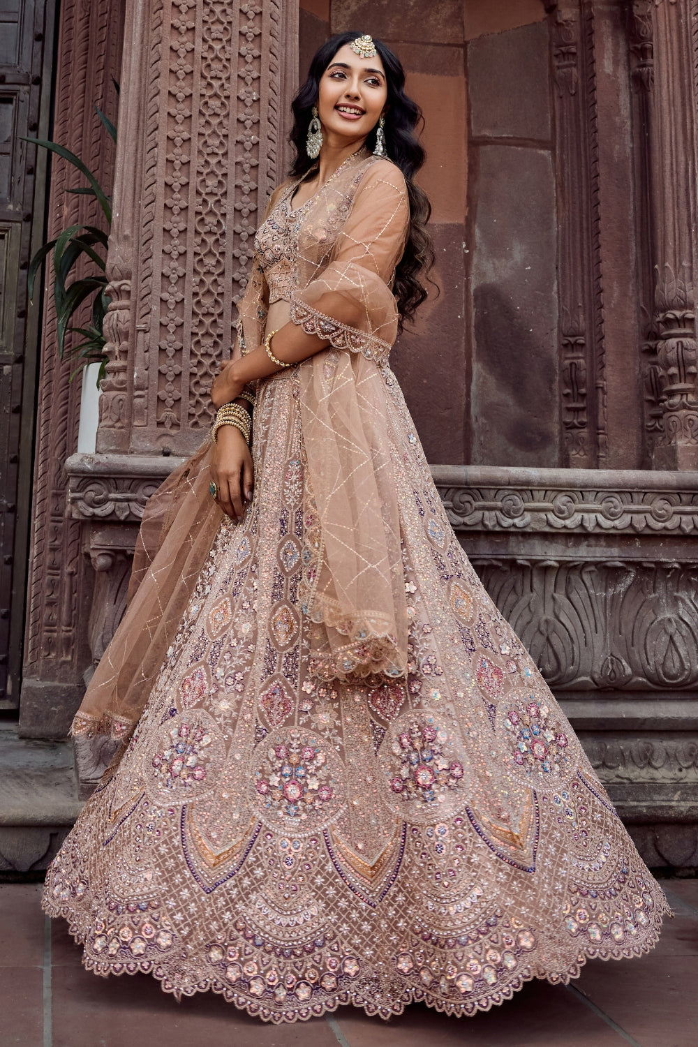 Net Lehenga with Stone and Sequins Work