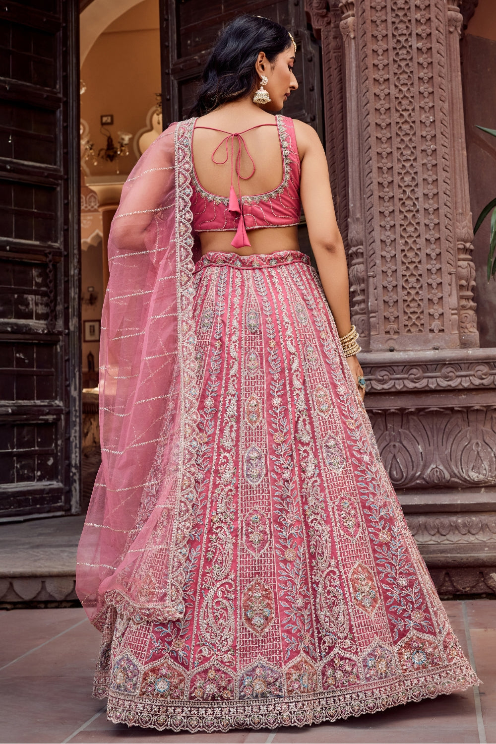 Net Lehenga with Stone and Sequins Work