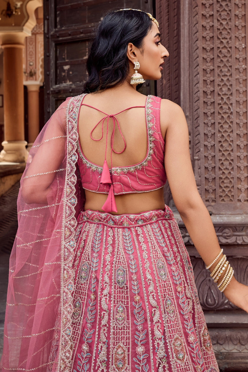 Net Lehenga with Stone and Sequins Work