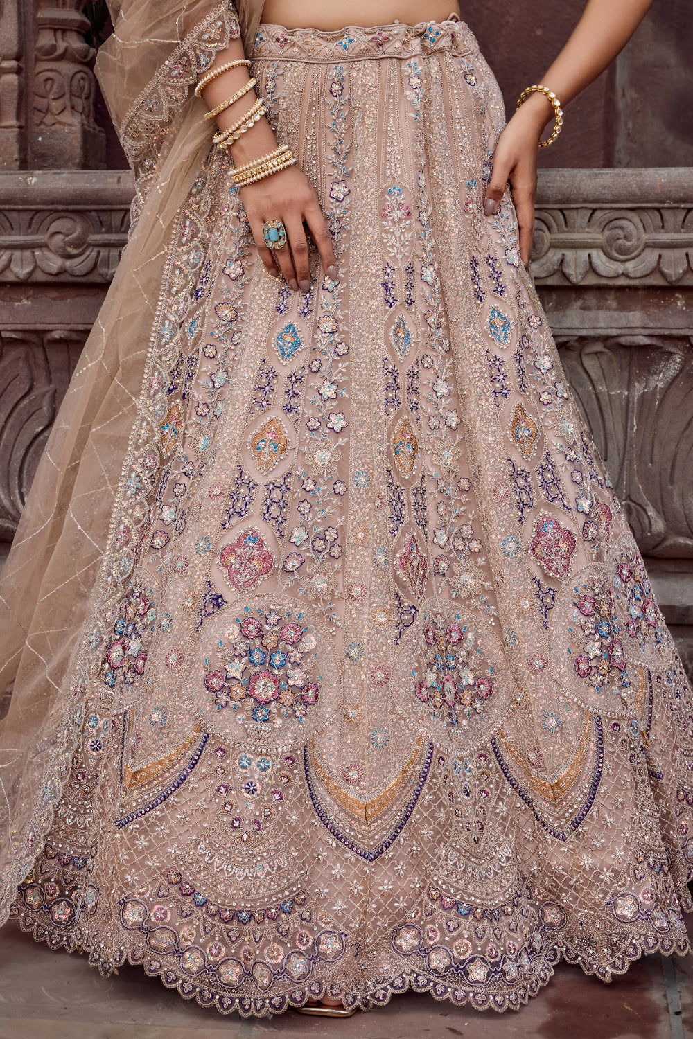 Net Lehenga with Stone and Sequins Work